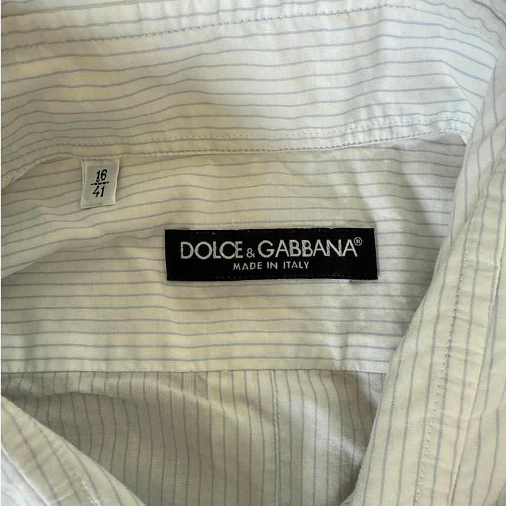 Dolce & Gabanna - Striped Button Down Dress Shirt in White & Blue - Picture 2 of 4